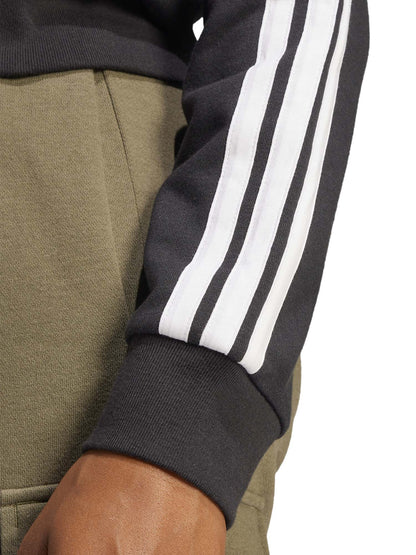 Felpa Essentials 3-Stripes nera con cappuccio da donna Adidas