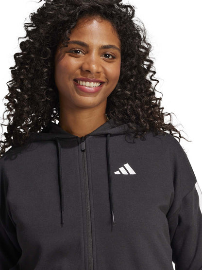 Felpa Essentials 3-Stripes nera con cappuccio da donna Adidas