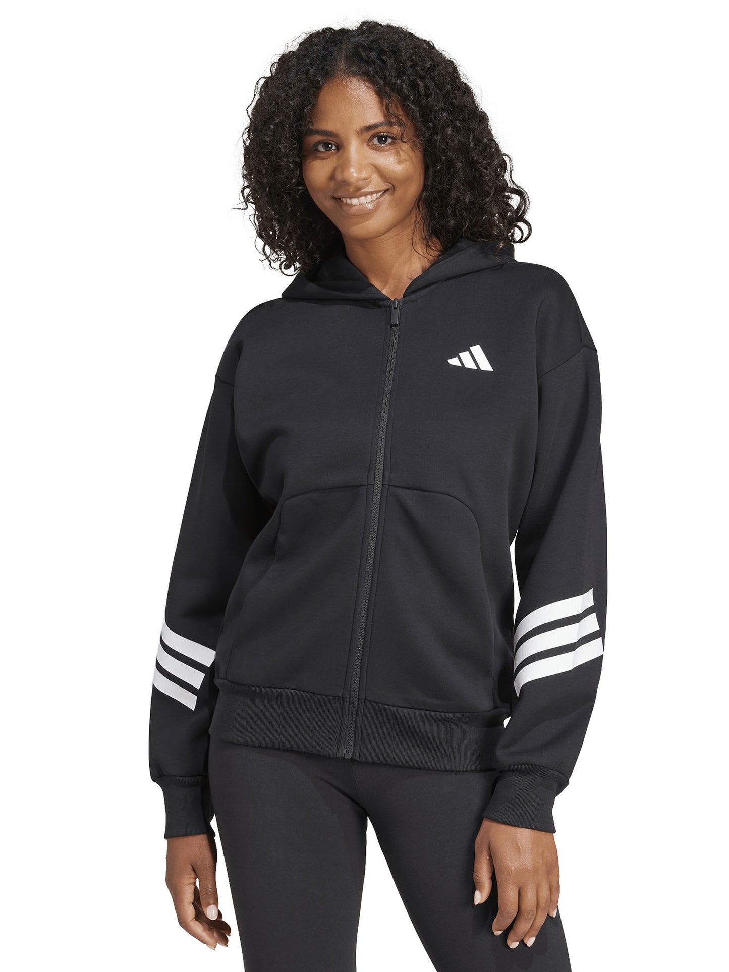 Felpa con zip e cappuccio Adidas Future Icons 3-Stripes nera da donna
