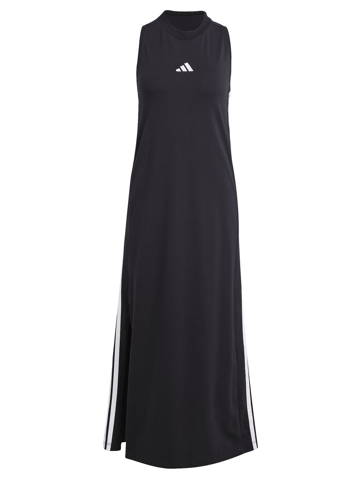 Vestito lungo nero Essentials 3-Stripes da donna con girocollo