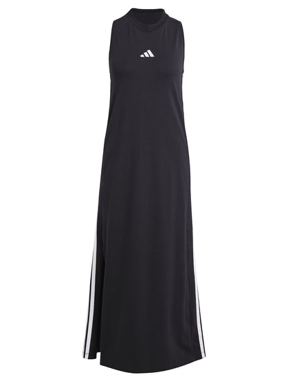 Vestito lungo nero Essentials 3-Stripes da donna con girocollo