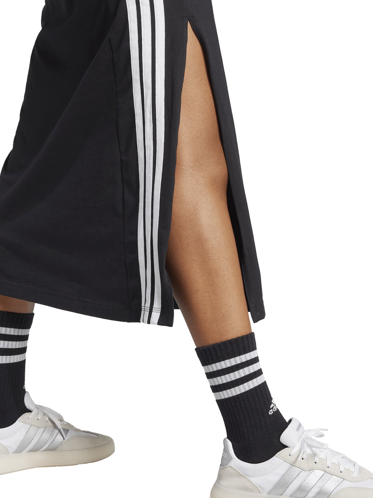Vestito lungo nero Essentials 3-Stripes da donna con girocollo