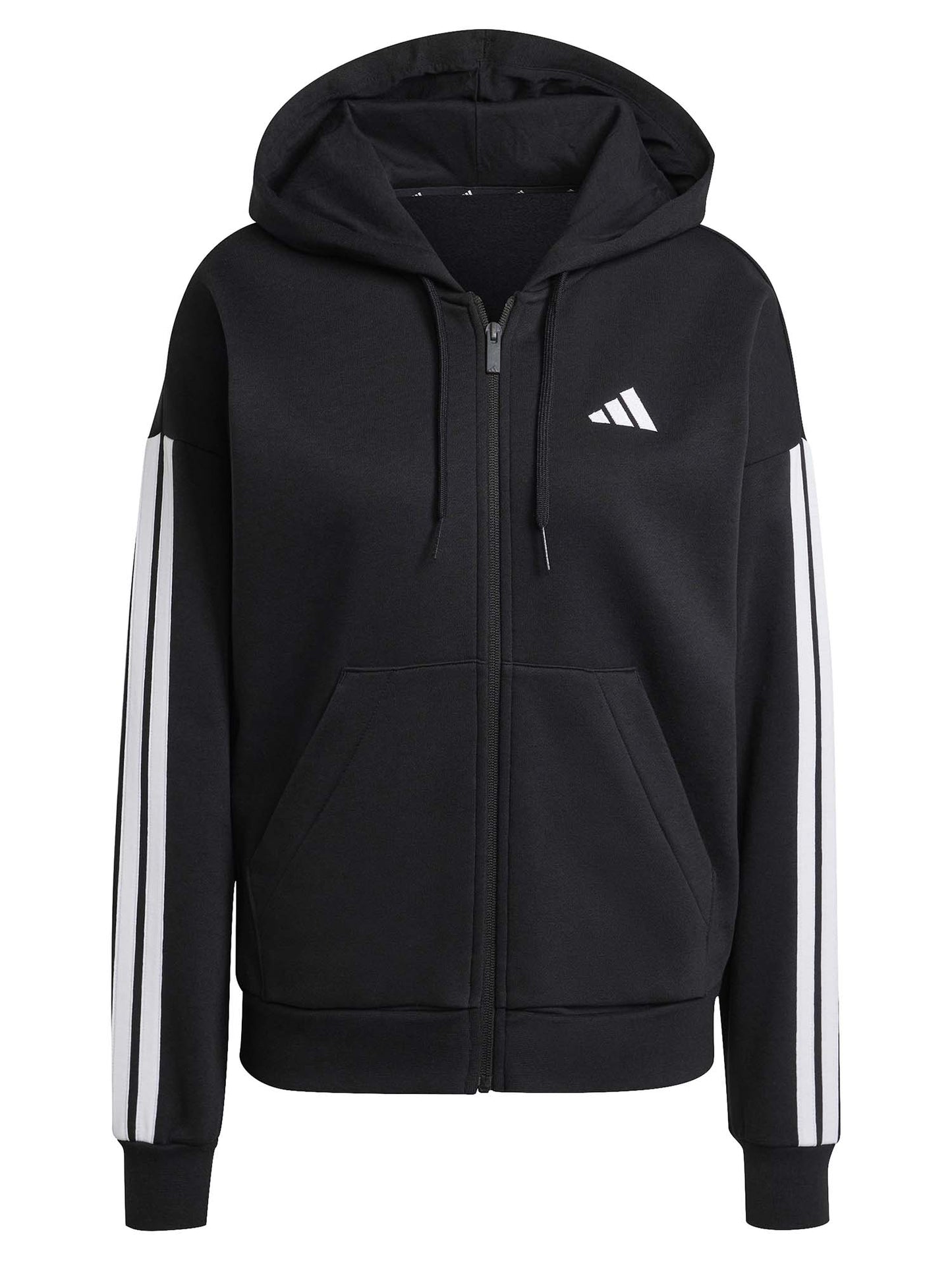 FELPA CON CAPPUCCIO E FULL ZIP ESSENTIALS 3 STRIPES ADIDAS DA DONNA NERO