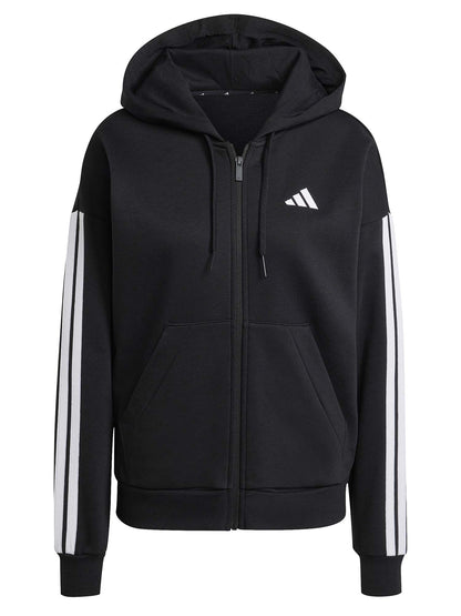 FELPA CON CAPPUCCIO E FULL ZIP ESSENTIALS 3 STRIPES ADIDAS DA DONNA NERO