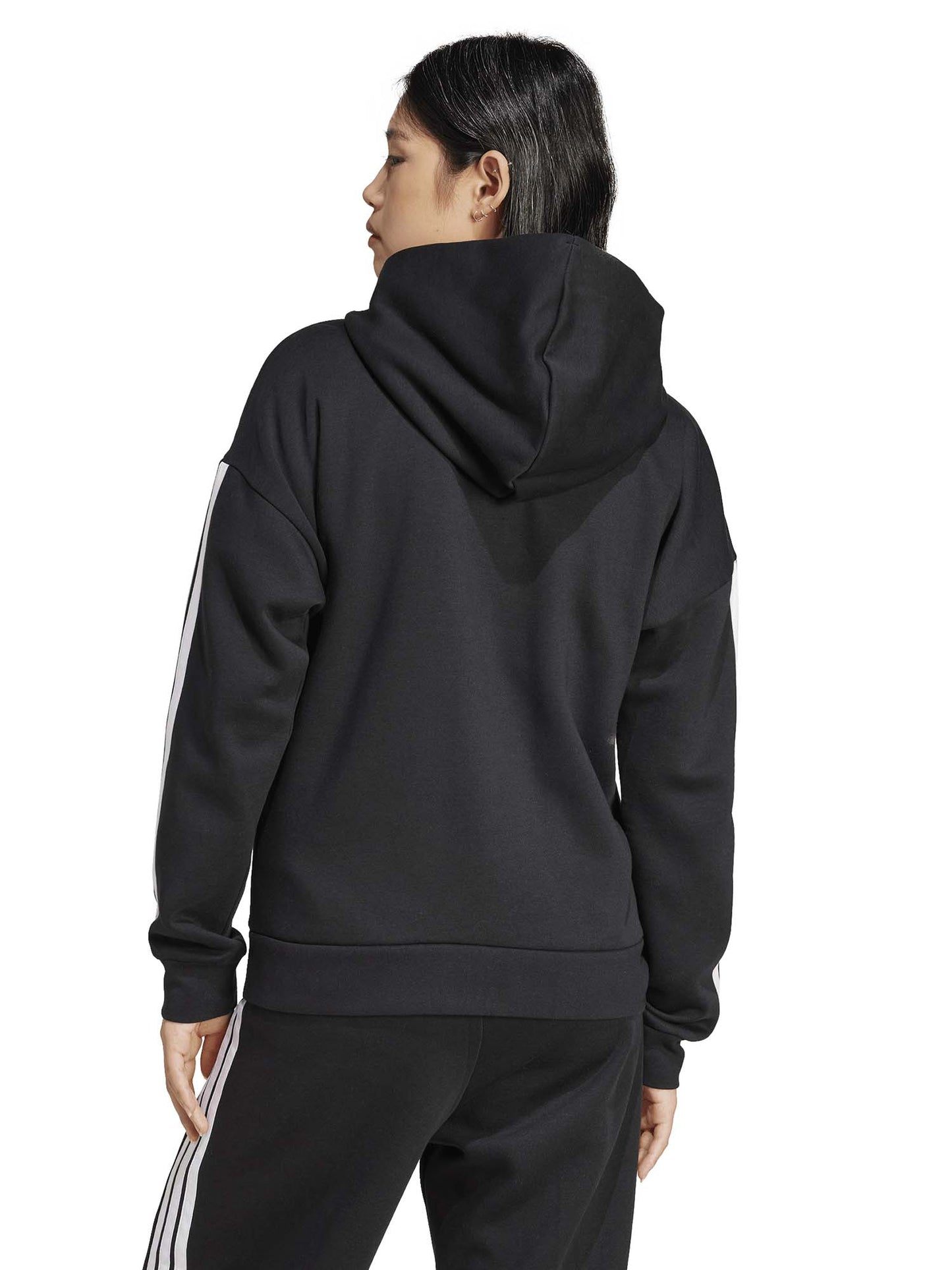 FELPA CON CAPPUCCIO E FULL ZIP ESSENTIALS 3 STRIPES ADIDAS DA DONNA NERO