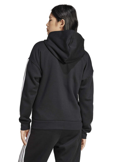 FELPA CON CAPPUCCIO E FULL ZIP ESSENTIALS 3 STRIPES ADIDAS DA DONNA NERO