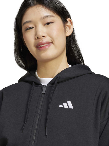 FELPA CON CAPPUCCIO E FULL ZIP ESSENTIALS 3 STRIPES ADIDAS DA DONNA NERO