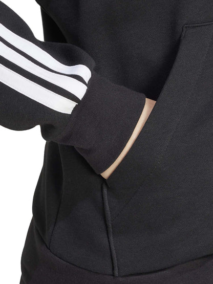 FELPA CON CAPPUCCIO E FULL ZIP ESSENTIALS 3 STRIPES ADIDAS DA DONNA NERO