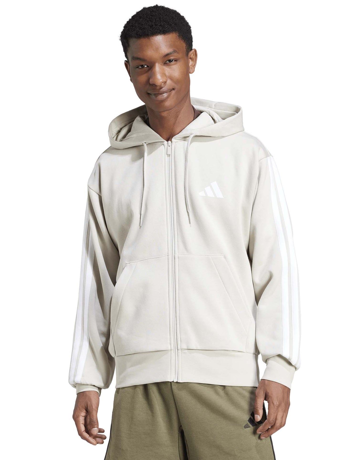 FELPA CON CAPPUCCIO ESSENTIALS 3 STRIPES ADIDAS DA UOMO SABBIA