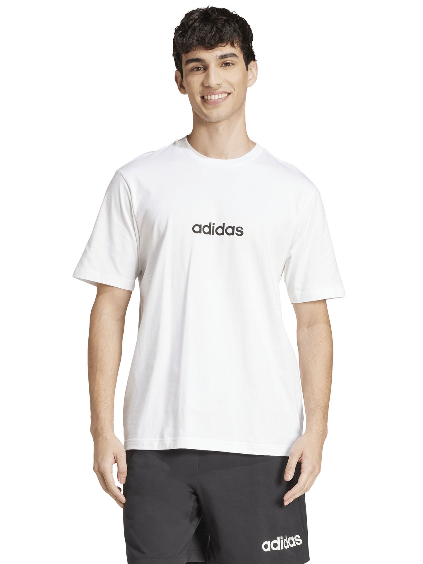 T-shirt Essentials Linear Adidas da uomo in cotone bianca