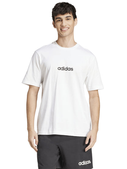 T-shirt Essentials Linear Adidas da uomo in cotone bianca