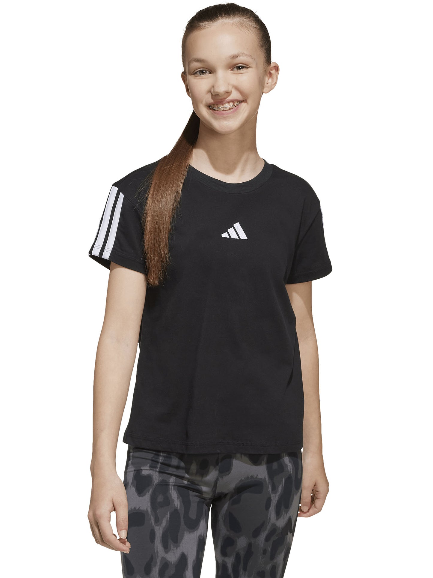 T-shirt Adidas Essentials da bambina nera in cotone