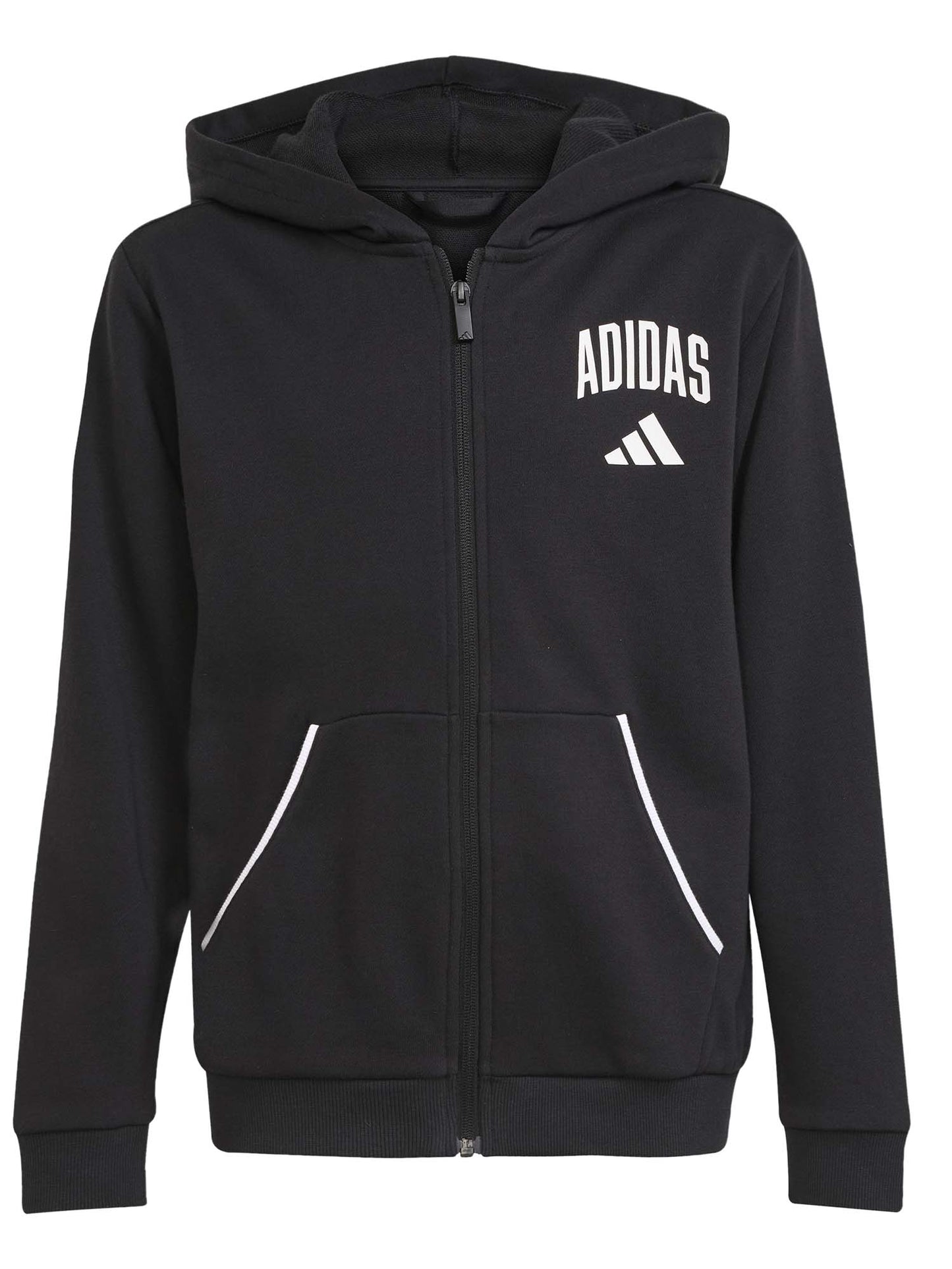 FELPA CON CAPPUCCIO E ZIP GRAFICA COLLEGIALE ADIDAS BAMBINI NERO