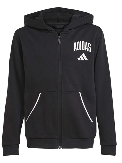 FELPA CON CAPPUCCIO E ZIP GRAFICA COLLEGIALE ADIDAS BAMBINI NERO