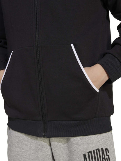 FELPA CON CAPPUCCIO E ZIP GRAFICA COLLEGIALE ADIDAS BAMBINI NERO