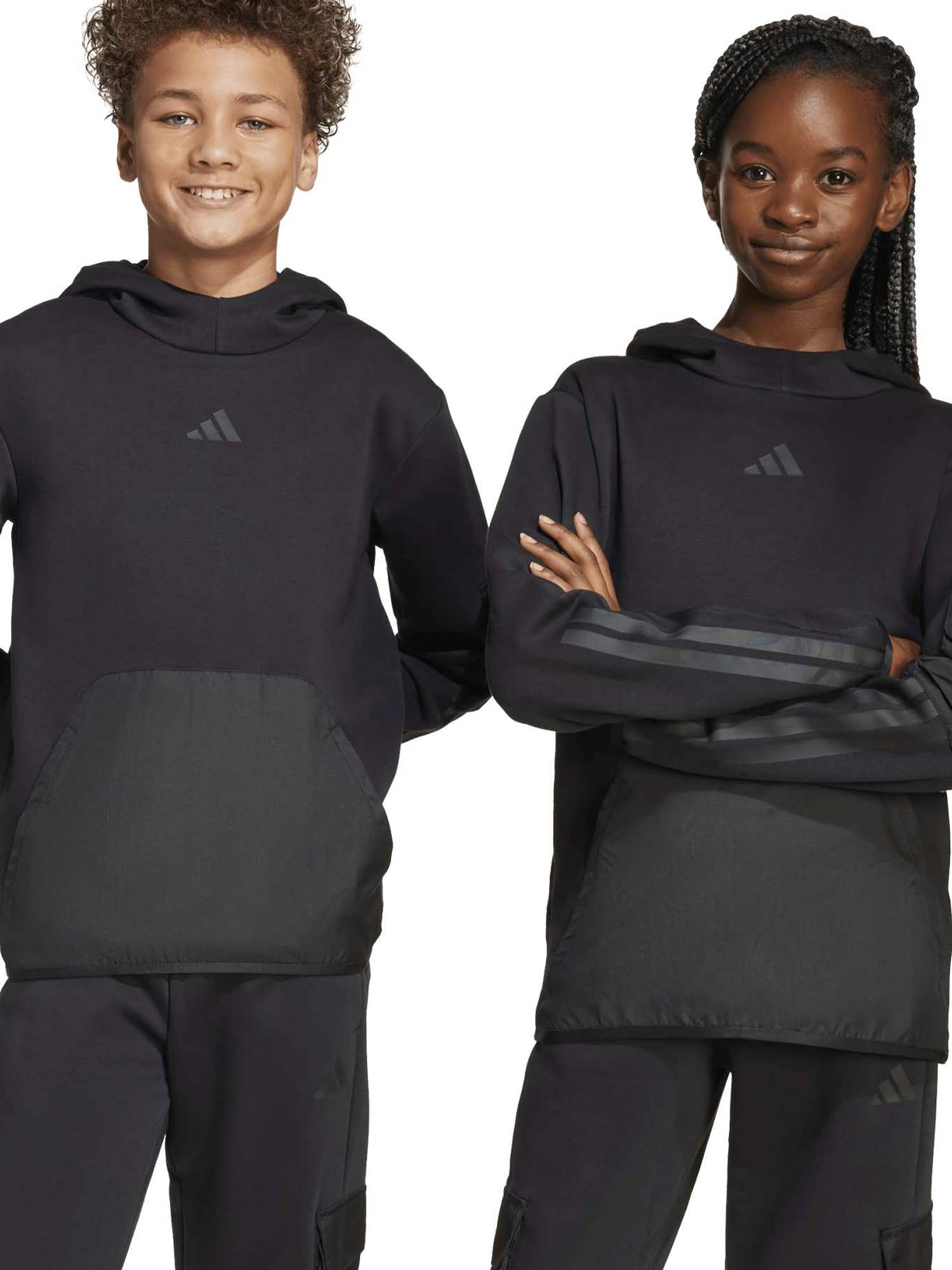 Felpa con cappuccio Adidas Utility Pack Fleece nera bambino unisex