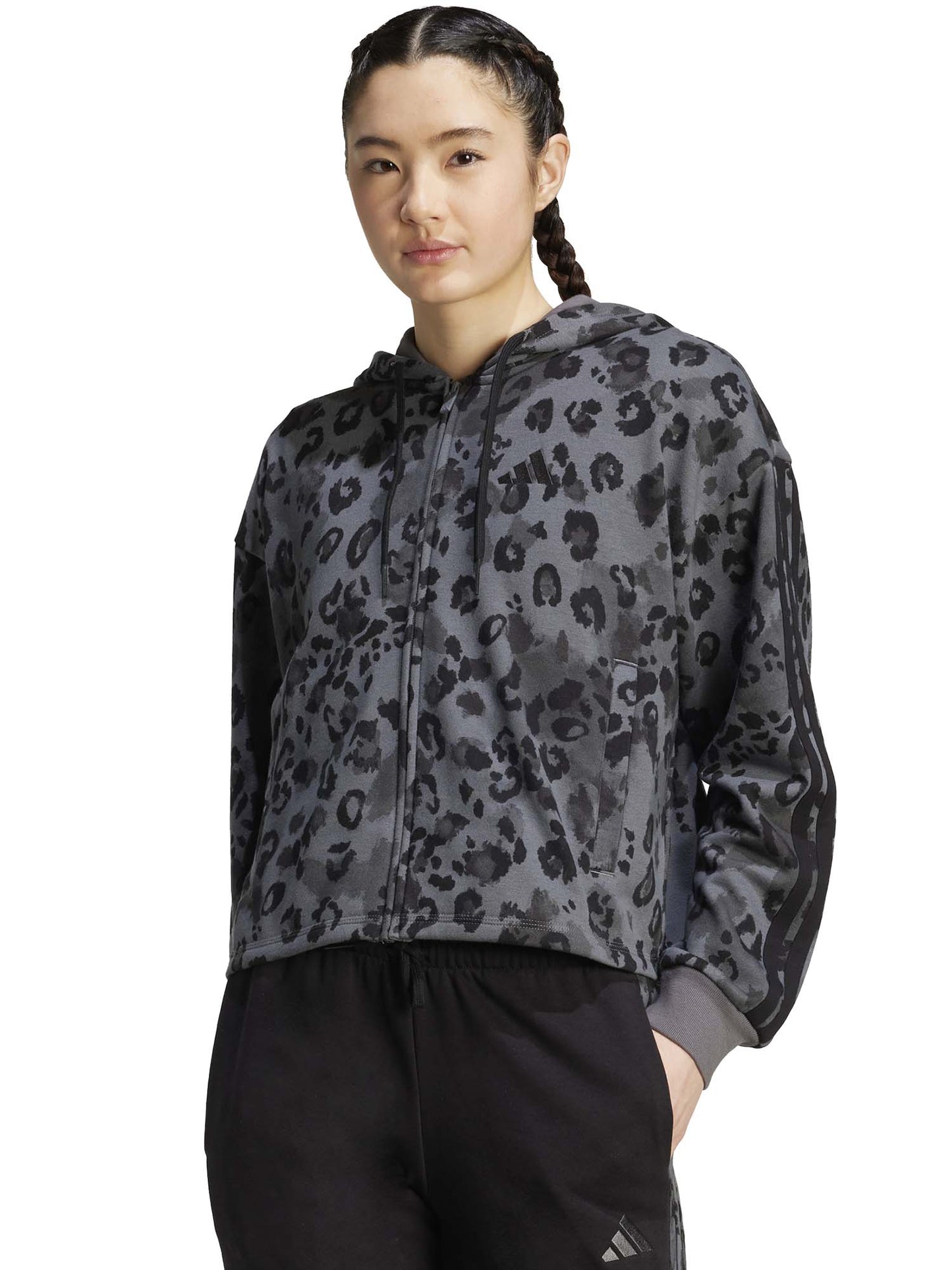 FELPA CON CAPPUCCIO E FULL ZIP ADIDAS DA DONNA MACULATO