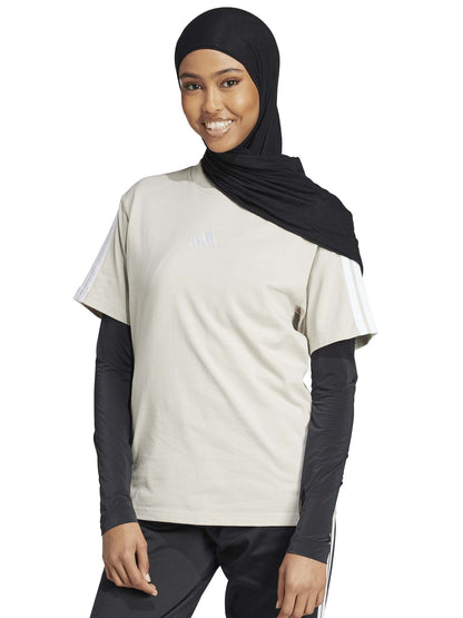 T-shirt girocollo Adidas beige da donna, casual e versatile