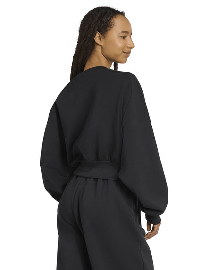 Felpa nera cropped Adidas Soft Lux da donna con scollo girocollo