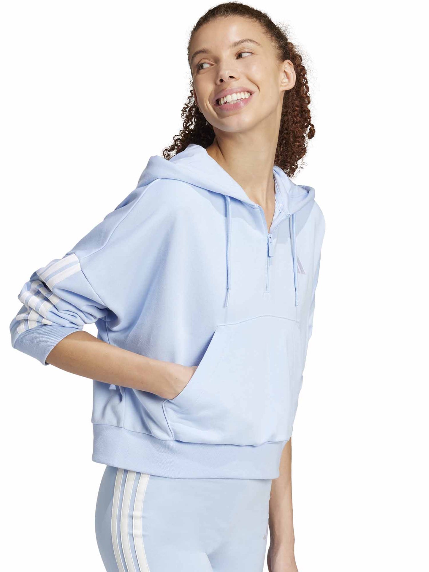 FELPA CON CAPPUCCIO CON MEZZA ZIP ADIDAS DONNA CELESTE