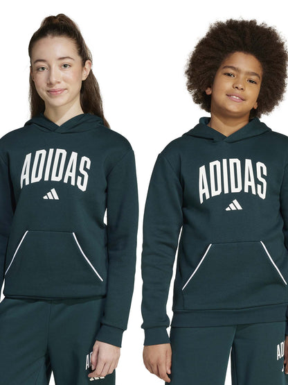 FELPA CON MAXI LOGO E CAPPUCCIO ADIDAS JUNIOR UNISEX VERDONE