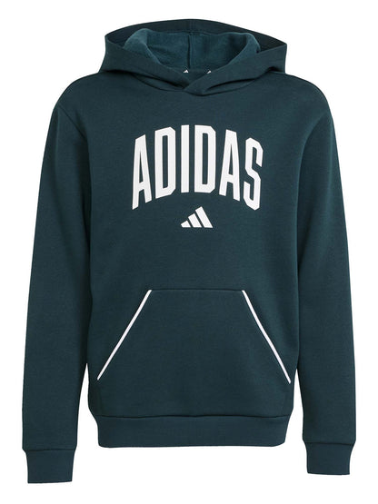 FELPA CON MAXI LOGO E CAPPUCCIO ADIDAS JUNIOR UNISEX VERDONE