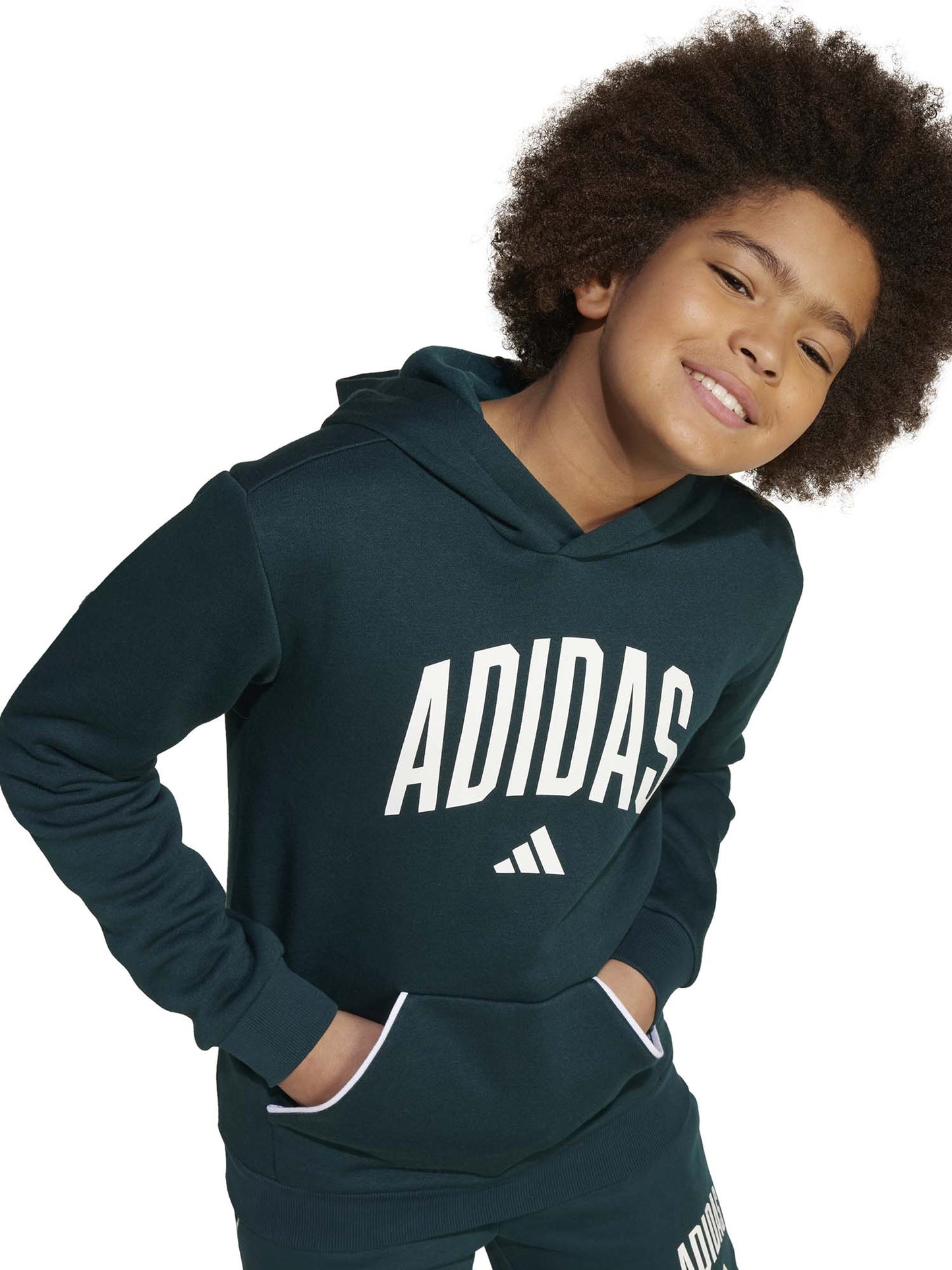 FELPA CON MAXI LOGO E CAPPUCCIO ADIDAS JUNIOR UNISEX VERDONE