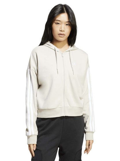 Felpa Essentials 3-Stripes con cappuccio da donna panna
