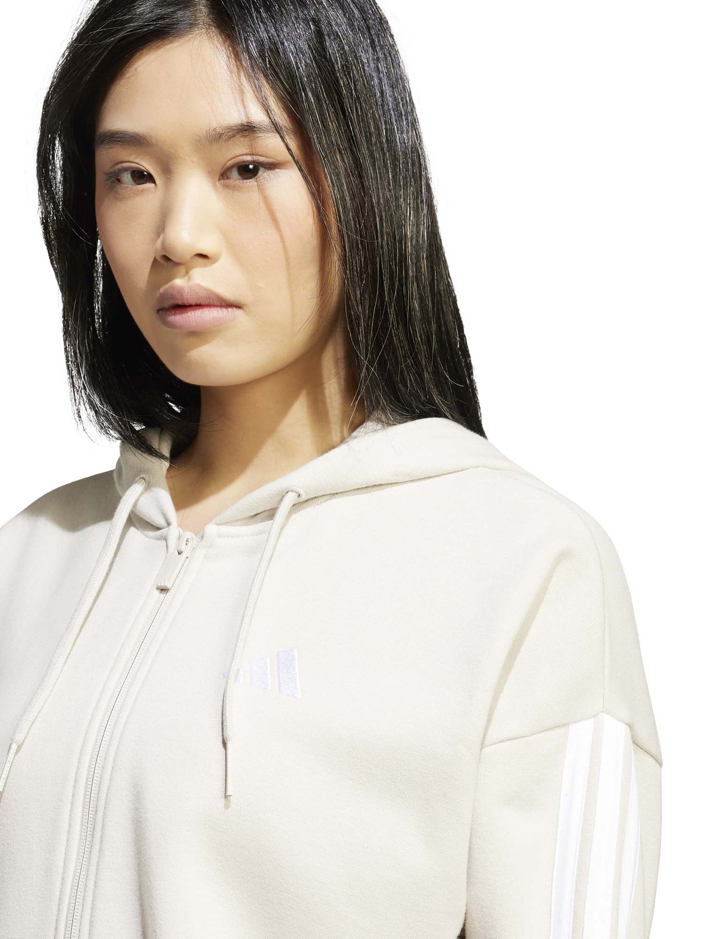 Felpa Essentials 3-Stripes con cappuccio da donna panna
