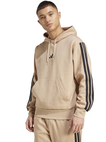 FELPA CON CAPPUCCIO ESSENTIALS 3-STRIPES FLEECE DA UOMO NOCCIOLA