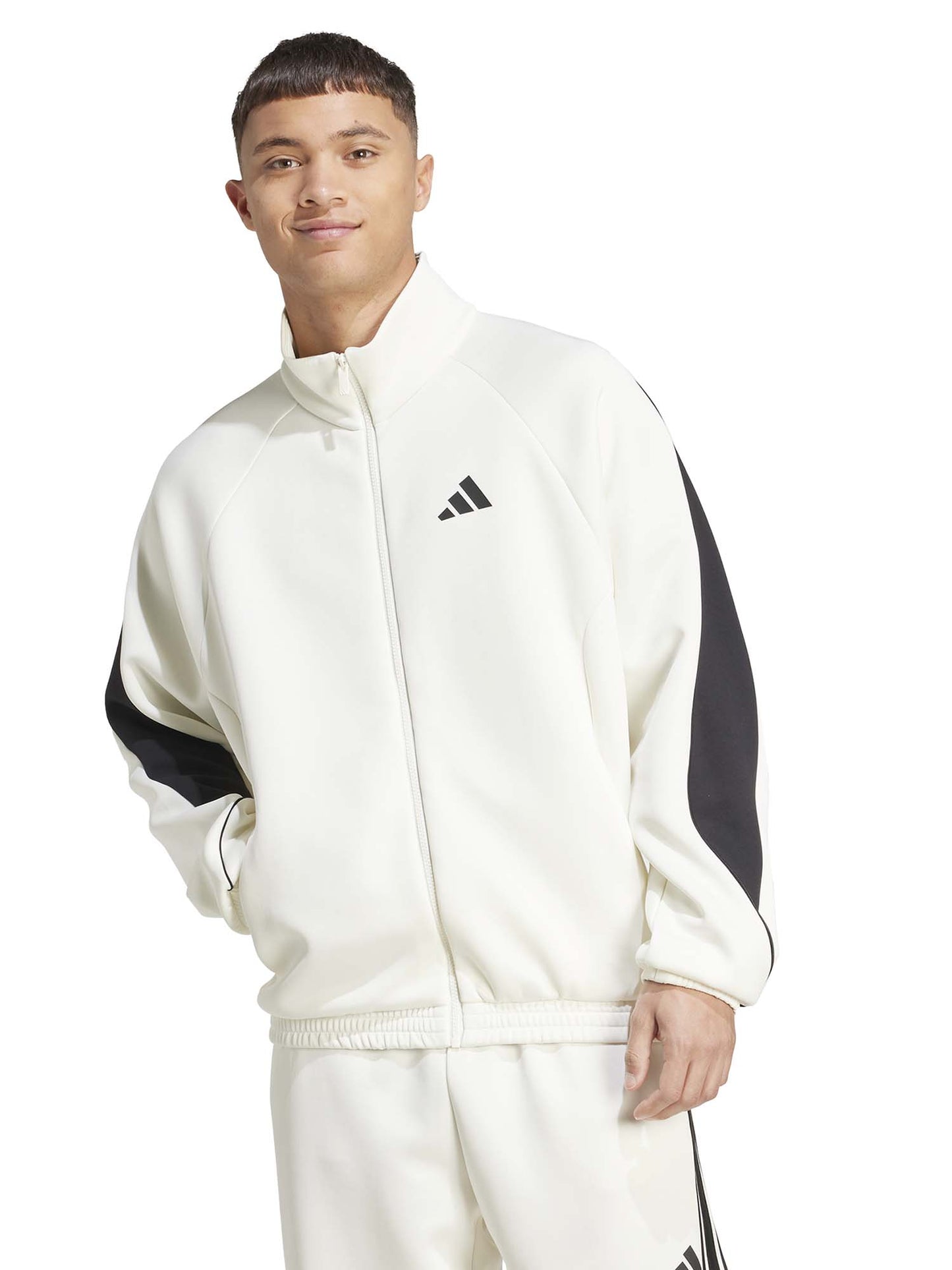 Felpa bianca Adidas Stadium con zip e tasche da uomo