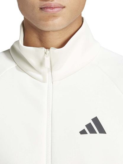 Felpa bianca Adidas Stadium con zip e tasche da uomo