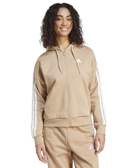 FELPA CON CAPPUCCIO ESSENTIALS 3 STRIPES ADIDAS DA DONNA NOCCIOLA