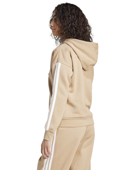FELPA CON CAPPUCCIO ESSENTIALS 3 STRIPES ADIDAS DA DONNA NOCCIOLA