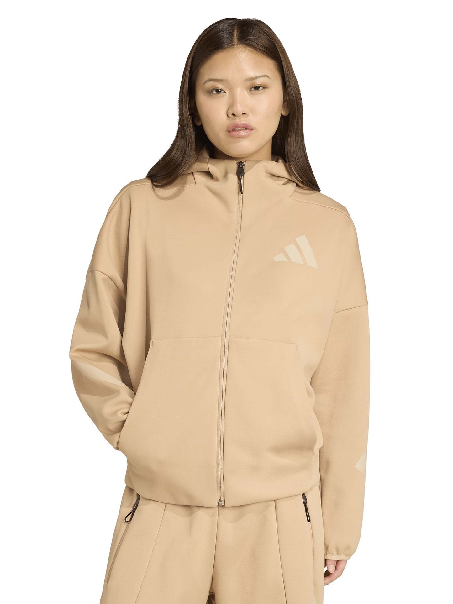FELPA CON CAPPUCCIO E FULL ZIP Z.N.E. ADIDAS DA DONNA NOCCIOLA