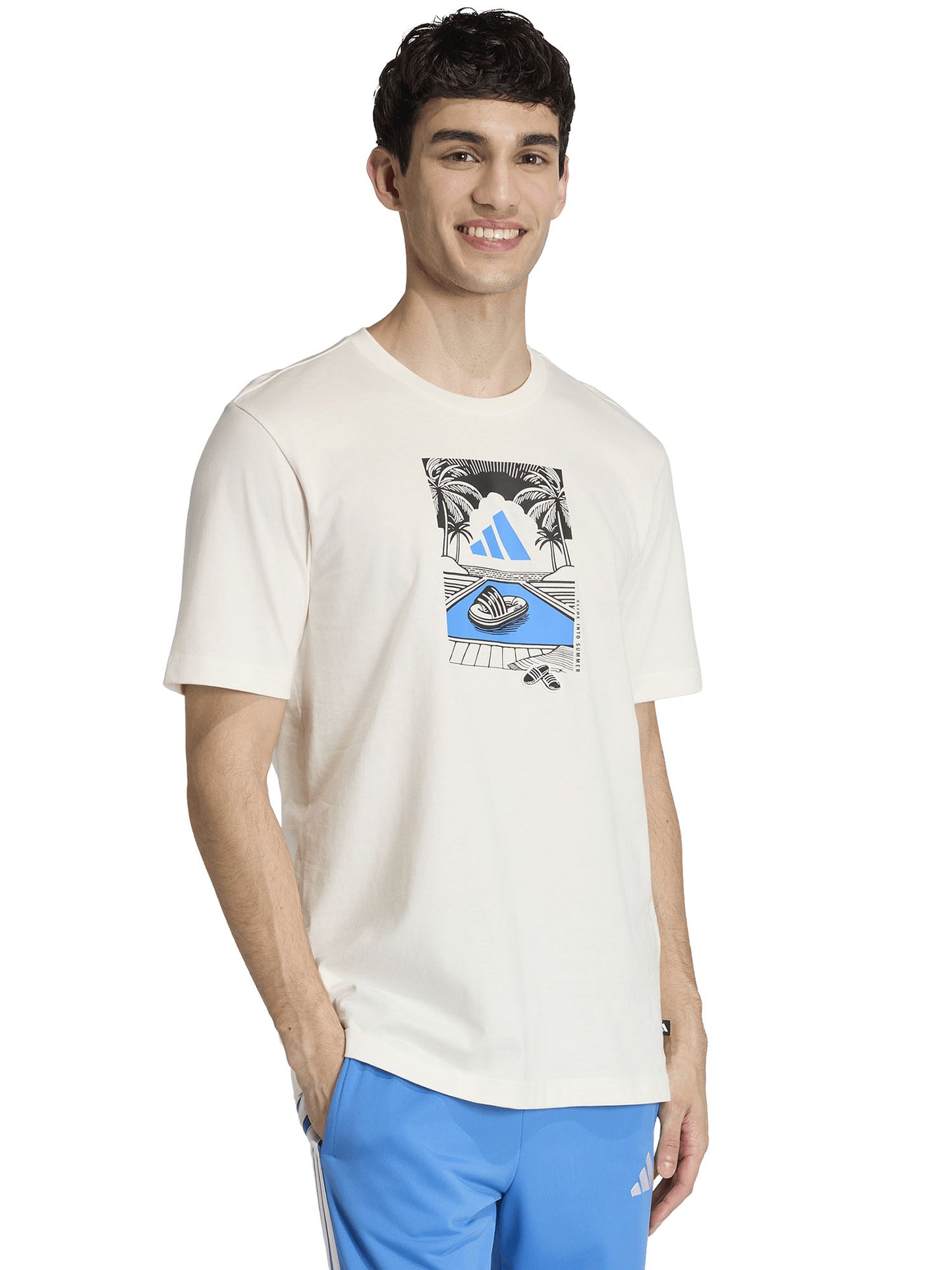 T-shirt Adidas Summer Slides Relax in cotone bianca da uomo