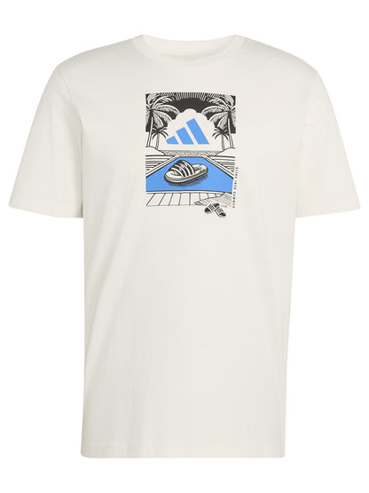 T-shirt Adidas Summer Slides Relax in cotone bianca da uomo