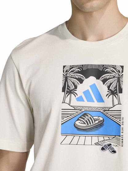 T-shirt Adidas Summer Slides Relax in cotone bianca da uomo