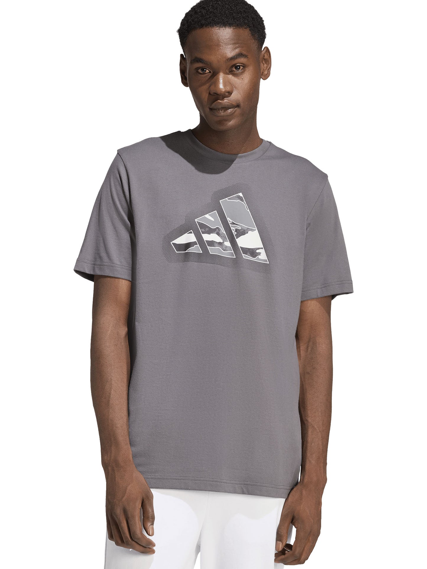 T-shirt Adidas 3-Stripes con stampa grafica da uomo grigia