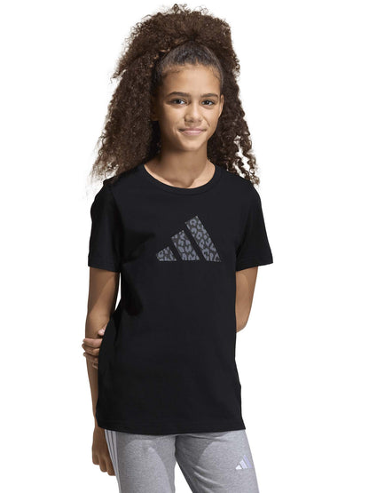 T-shirt nera Adidas con logo animalier per bambina
