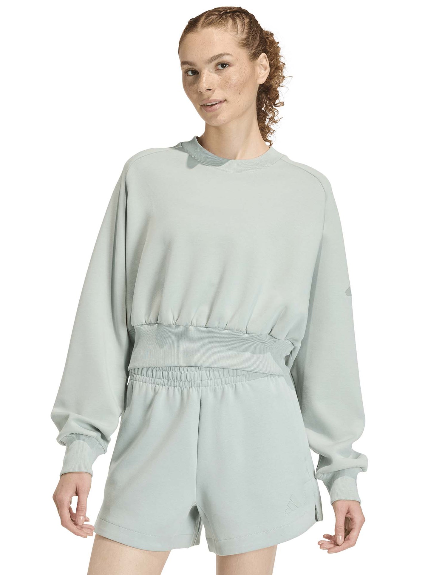 Felpa cropped verde Soft Lux di Adidas da donna con girocollo