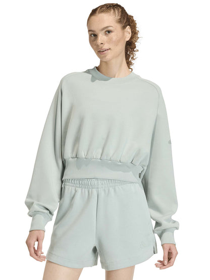 Felpa cropped verde Soft Lux di Adidas da donna con girocollo
