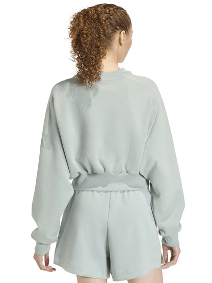 Felpa cropped verde Soft Lux di Adidas da donna con girocollo