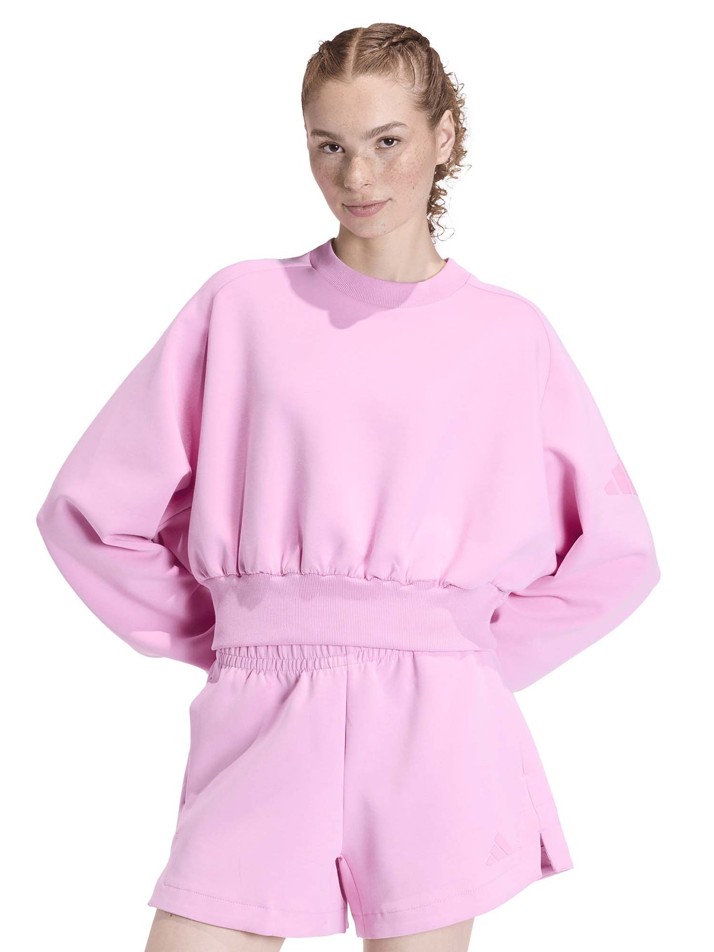 Felpa cropped rosa Soft Lux di Adidas da donna con girocollo