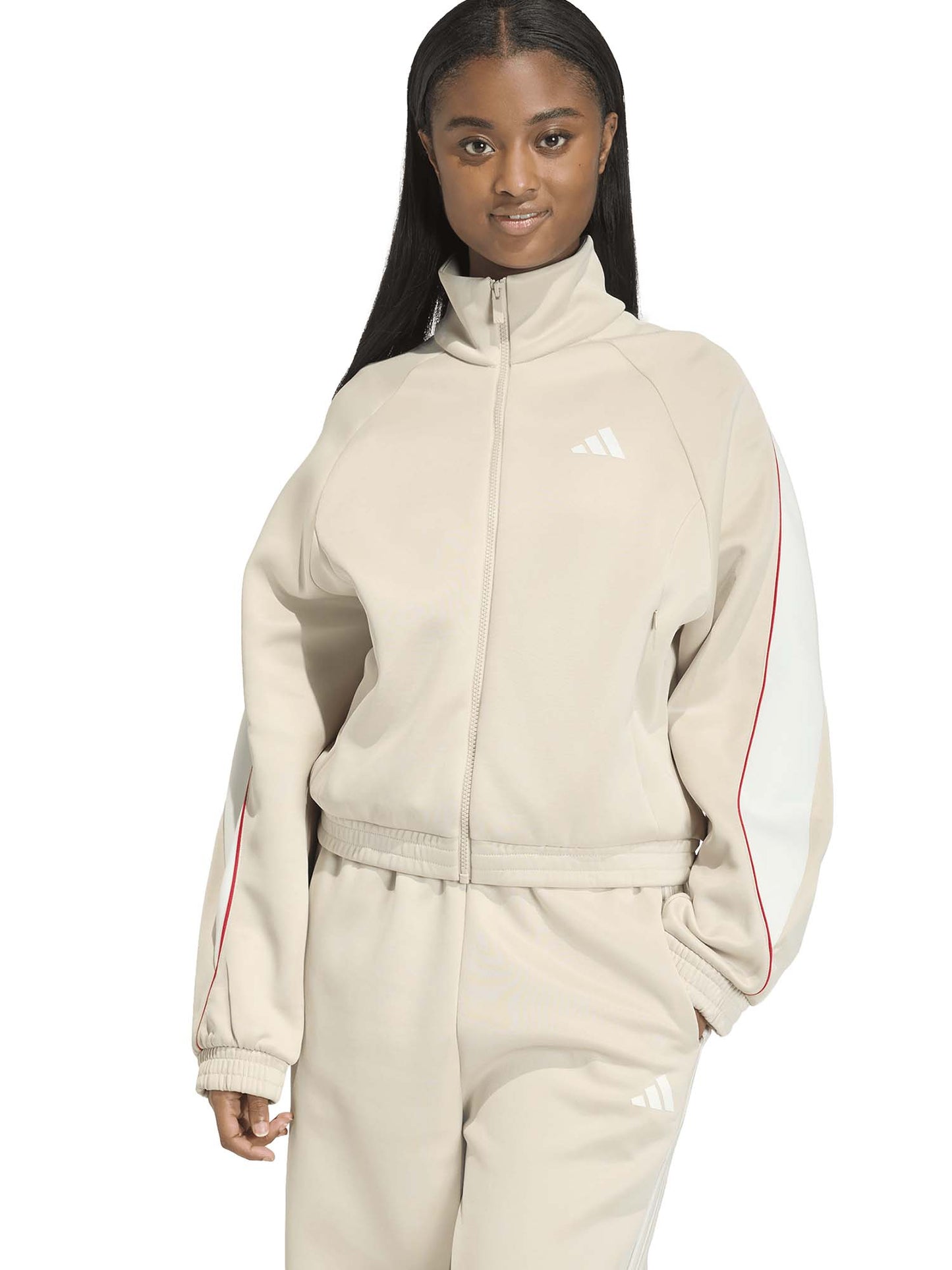 Felpa beige Adidas Stadium con zip da donna