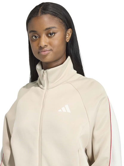 Felpa beige Adidas Stadium con zip da donna