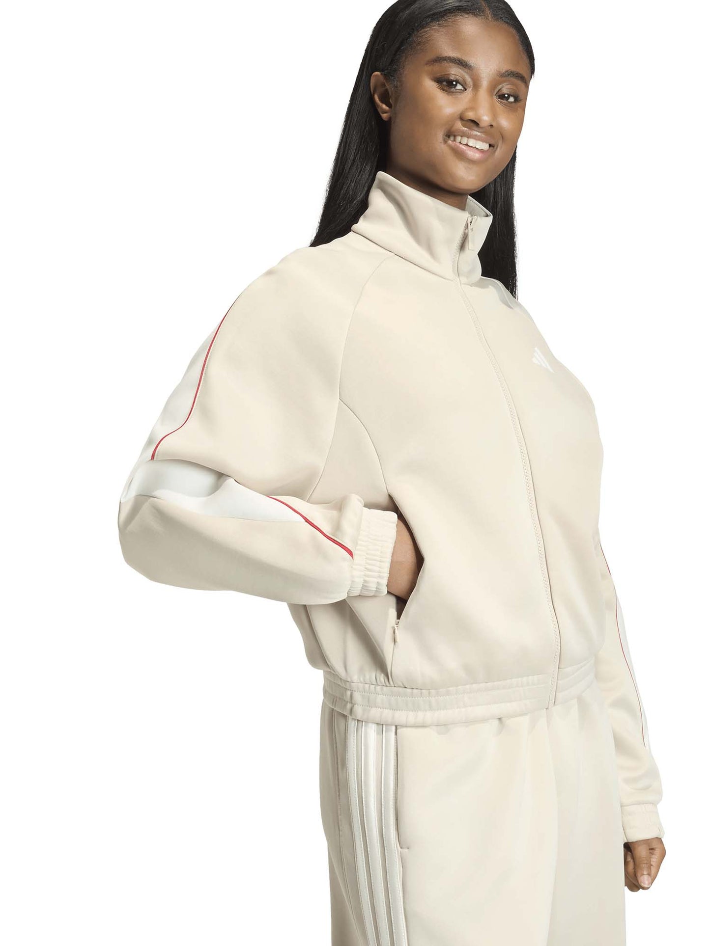 Felpa beige Adidas Stadium con zip da donna
