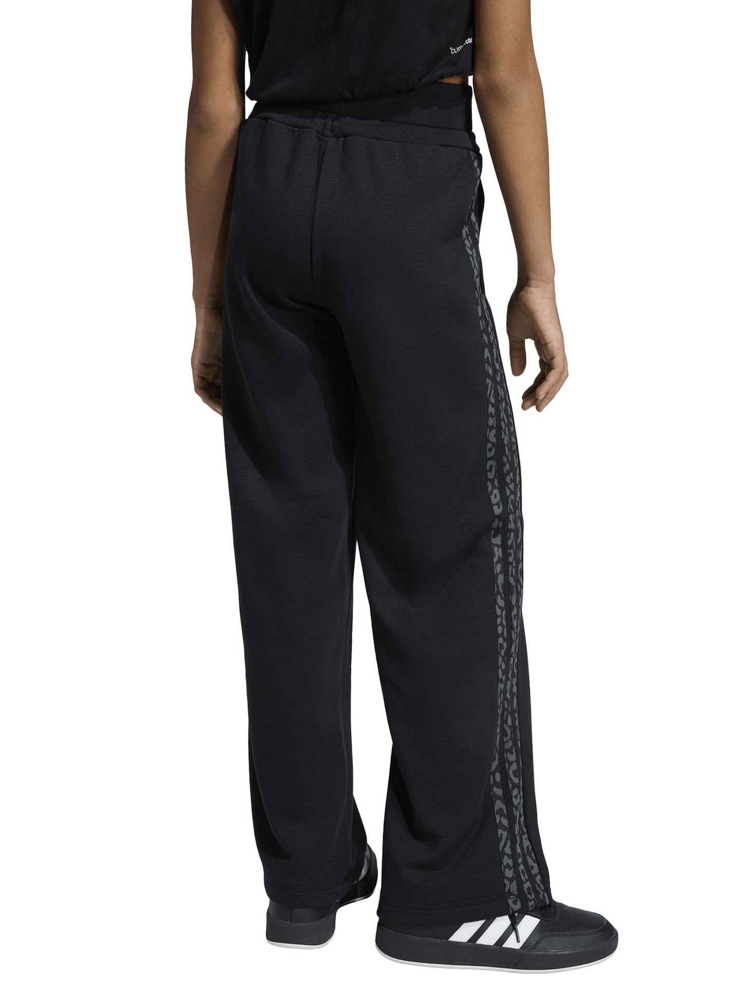 Pantaloni sportivi Adidas con 3 Stripes leopardate da bambina neri