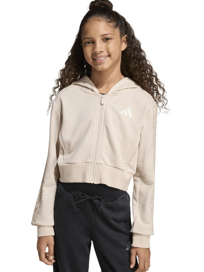Felpa crop beige con cappuccio e zip per bambina Adidas