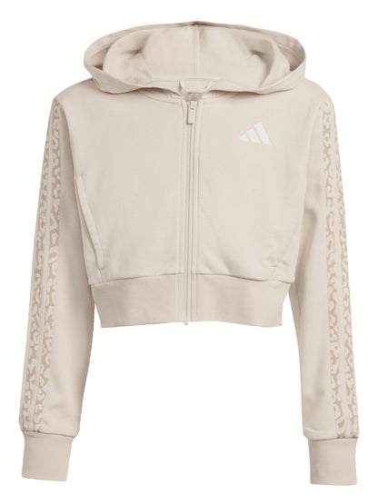 Felpa crop beige con cappuccio e zip per bambina Adidas